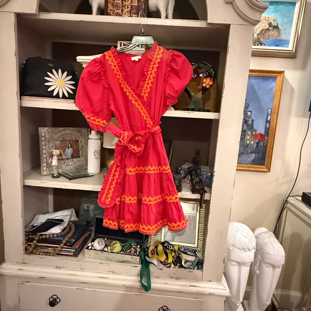 Sugarlips XL fuchsia mini wrap dress with orange rick rack trim nwt - Picture 5 of 6